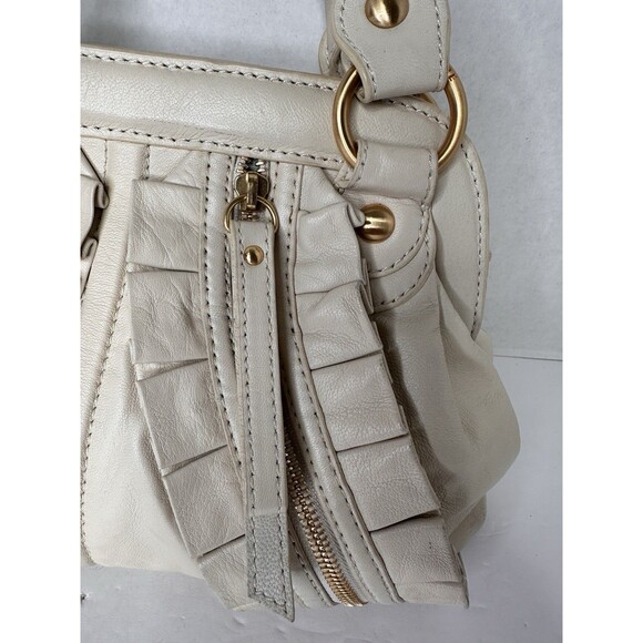 Rare Y2K Isabella Fiore  Leather Handbag Satchel Cream Ruffle Detail Gorgeous - Picture 10 of 14